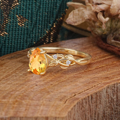 Pear Shape Leaf Citrine Engagement Ring – Nature Inspired Vine Wedding Ring for Women