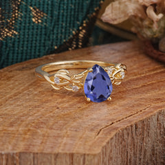 Pear Shape Leaf Tanzanite Engagement Ring – Nature Inspired Vine Wedding Ring for Women