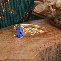 Pear Shape Leaf Tanzanite Engagement Ring – Nature Inspired Vine Wedding Ring for Women