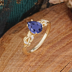 Pear Shape Leaf Tanzanite Engagement Ring – Nature Inspired Vine Wedding Ring for Women