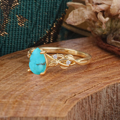 Pear Shape Leaf Turquoise Engagement Ring – Nature Inspired Vine Wedding Ring for Women