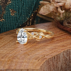 Pear Shape Leaf Lab Diamond Engagement Ring – Nature Inspired Vine Wedding Ring for Women