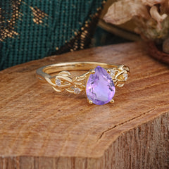 Pear Shape Leaf Amethyst Engagement Ring – Nature Inspired Vine Wedding Ring for Women