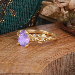 Pear Shape Leaf Amethyst Engagement Ring – Nature Inspired Vine Wedding Ring for Women