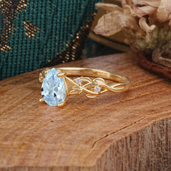 Pear Shape Leaf Aquamarine Engagement Ring – Nature Inspired Vine Wedding Ring for Women