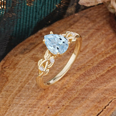 Pear Shape Leaf Aquamarine Engagement Ring – Nature Inspired Vine Wedding Ring for Women