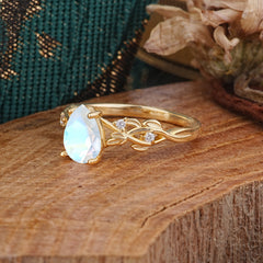 Pear Shape Leaf Moonstone Engagement Ring – Nature Inspired Vine Wedding Ring for Women