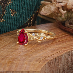 Pear Shape Leaf Ruby Engagement Ring – Nature Inspired Vine Wedding Ring for Women