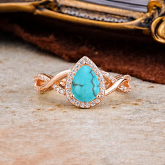 Dazzling 3 - Prong Pear-Cut Turquoise Engagement Ring