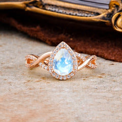 3 Prong Moonstone Pear Cut Shaped Promise Ring Commitment Engagement Ring