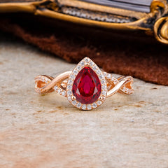 Dazzling 3 - Prong Pear-Cut Ruby Engagement Ring