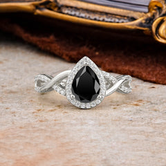 Dazzling 3 - Prong Pear-Cut Black Onyx Engagement Ring