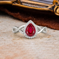 Dazzling 3 - Prong Pear-Cut Ruby Engagement Ring