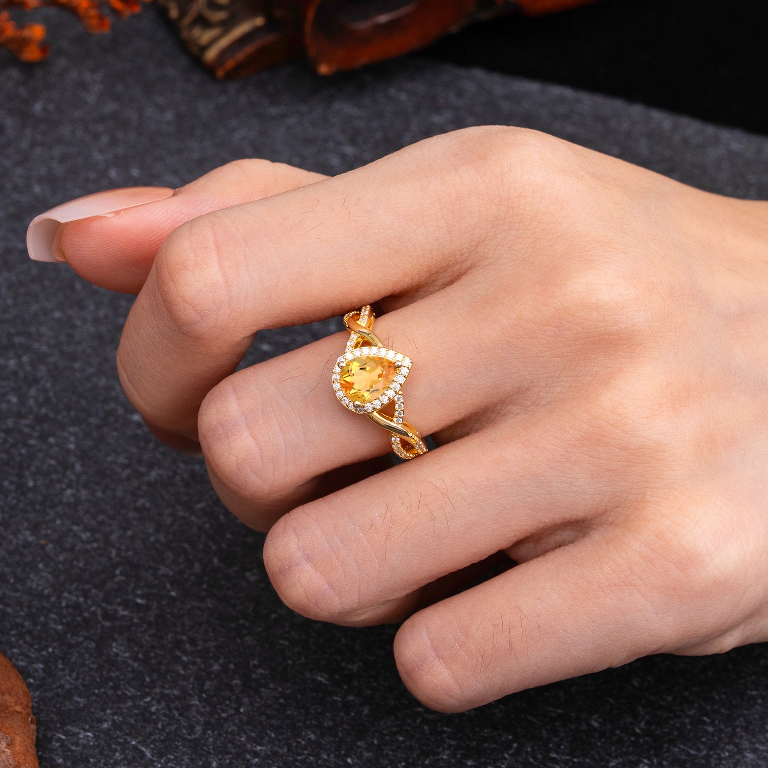 Dazzling 3 - Prong Pear-Cut Citrine Engagement Ring