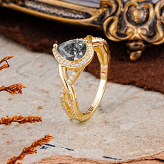Dazzling 3 - Prong Pear-Cut Black Rutilated Quartz Engagement Ring