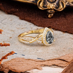 Dazzling 3 - Prong Pear-Cut Black Rutilated Quartz Engagement Ring