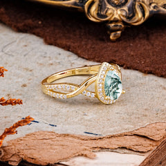Dazzling 3 - Prong Pear-Cut Natural Moss Agate Engagement Ring