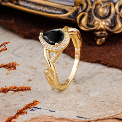 Dazzling 3 - Prong Pear-Cut Black Onyx Engagement Ring