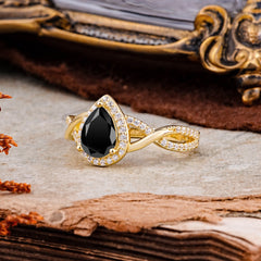 Dazzling 3 - Prong Pear-Cut Black Onyx Engagement Ring