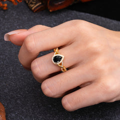 Dazzling 3 - Prong Pear-Cut Black Onyx Engagement Ring