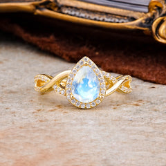 3 Prong Moonstone Pear Cut Shaped Promise Ring Commitment Engagement Ring