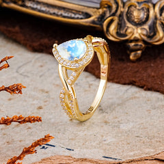 3 Prong Moonstone Pear Cut Shaped Promise Ring Commitment Engagement Ring