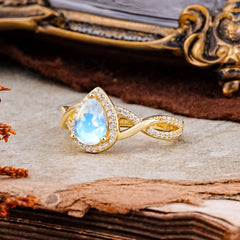 3 Prong Moonstone Pear Cut Shaped Promise Ring Commitment Engagement Ring