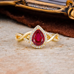 Dazzling 3 - Prong Pear-Cut Ruby Engagement Ring