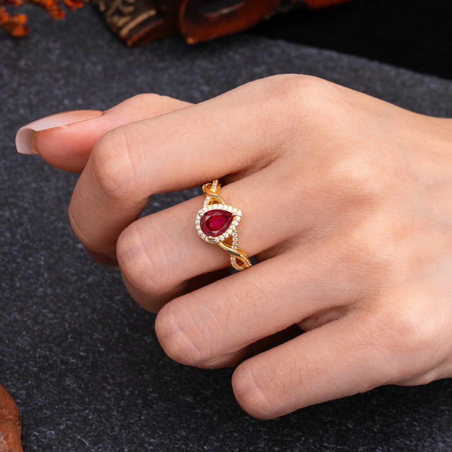 Dazzling 3 - Prong Pear-Cut Ruby Engagement Ring