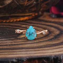 Nature-Inspired Classic 4-Prong Pear-Cut Turquoise Engagement Ring