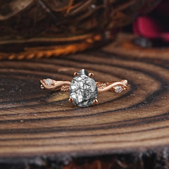 Nature-Inspired Classic 4-Prong Pear-Cut Black Rutilated Quartz Engagement Ring