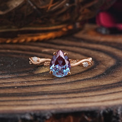 Nature-Inspired Classic 4-Prong Pear-Cut Alexandrite Engagement Ring