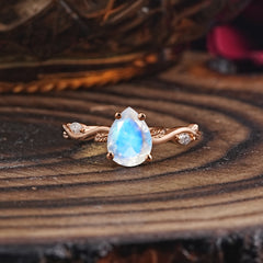 Nature-Inspired Classic 4-Prong Pear-Cut Moonstone Engagement Ring