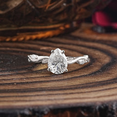 Nature-Inspired Classic 4-Prong Pear-Cut Moissanite Engagement Ring
