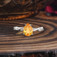 Nature-Inspired Classic 4-Prong Pear-Cut Citrine Engagement Ring