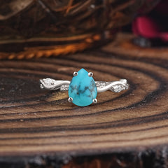 Nature-Inspired Classic 4-Prong Pear-Cut Turquoise Engagement Ring