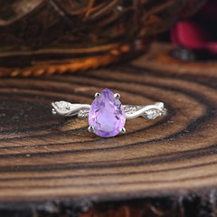 Nature-Inspired Classic 4-Prong Pear-Cut Natural Amethyst Engagement Ring