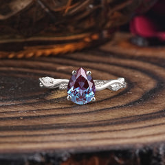 Nature-Inspired Classic 4-Prong Pear-Cut Alexandrite Engagement Ring