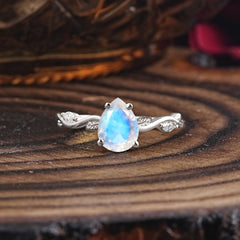 Nature-Inspired Classic 4-Prong Pear-Cut Moonstone Engagement Ring