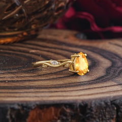 Nature-Inspired Classic 4-Prong Pear-Cut Citrine Engagement Ring