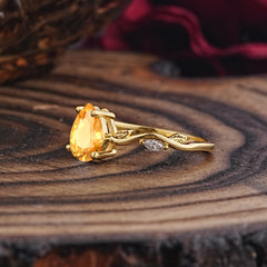 Nature-Inspired Classic 4-Prong Pear-Cut Citrine Engagement Ring