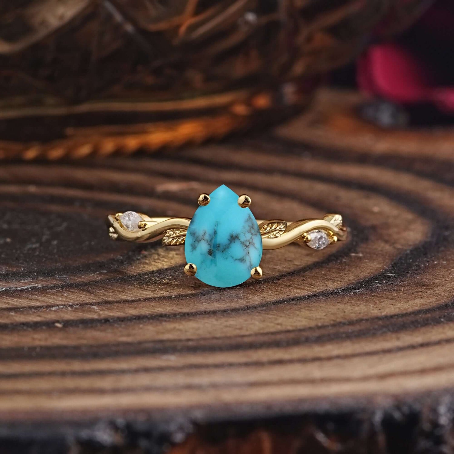 Nature-Inspired Classic 4-Prong Pear-Cut Turquoise Engagement Ring