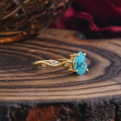 Nature-Inspired Classic 4-Prong Pear-Cut Turquoise Engagement Ring