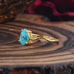 Nature-Inspired Classic 4-Prong Pear-Cut Turquoise Engagement Ring