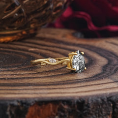 Nature-Inspired Classic 4-Prong Pear-Cut Black Rutilated Quartz Engagement Ring