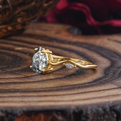 Nature-Inspired Classic 4-Prong Pear-Cut Black Rutilated Quartz Engagement Ring