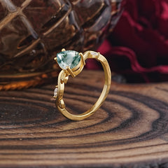 Nature-Inspired Classic 4-Prong Pear-Cut Natural Moss Agate Engagement Ring