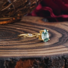 Nature-Inspired Classic 4-Prong Pear-Cut Natural Moss Agate Engagement Ring