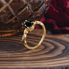 Nature-Inspired Classic 4-Prong Pear-Cut Black Onyx Engagement Ring