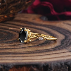 Nature-Inspired Classic 4-Prong Pear-Cut Black Onyx Engagement Ring
